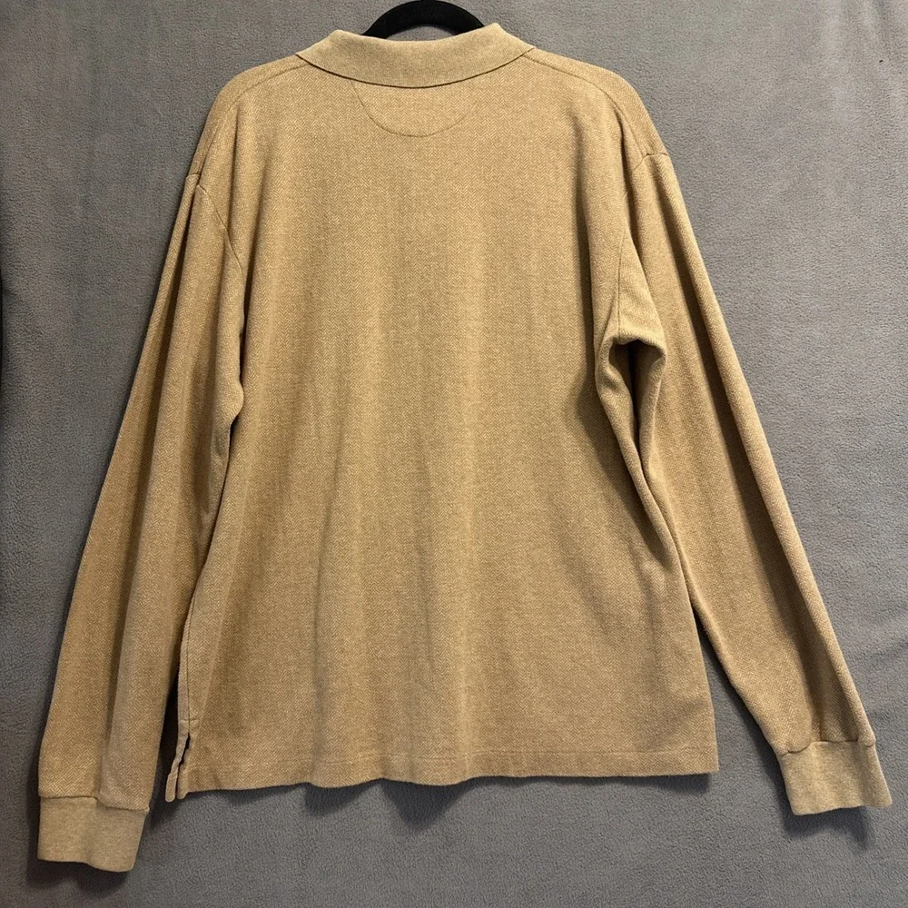 VTG Polo Ralph Lauren Herringbone Polo Shirt L/S Mens L Tan Heritage Old Money